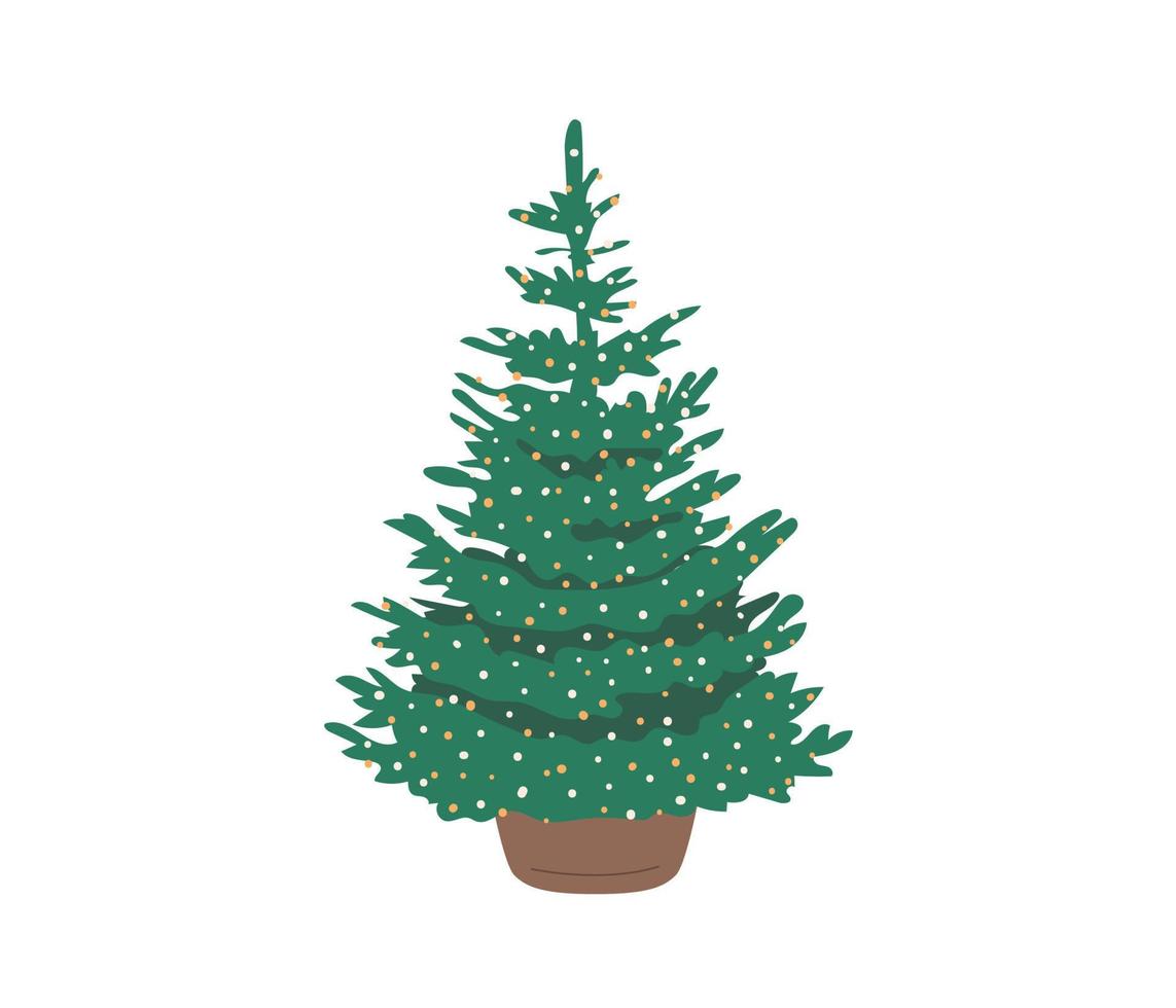 Topf-Weihnachtsbaum mit Lichtern auf dem weißen Hintergrund isoliert. flache vektorillustration vektor