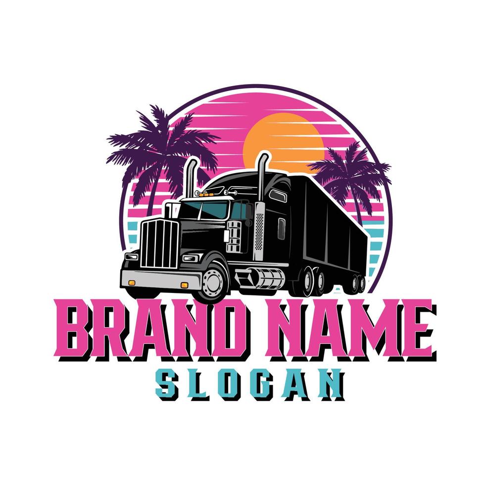 Frachttransporter-LKW-T-Shirt-Design mit Miami Vice-Thema vektor