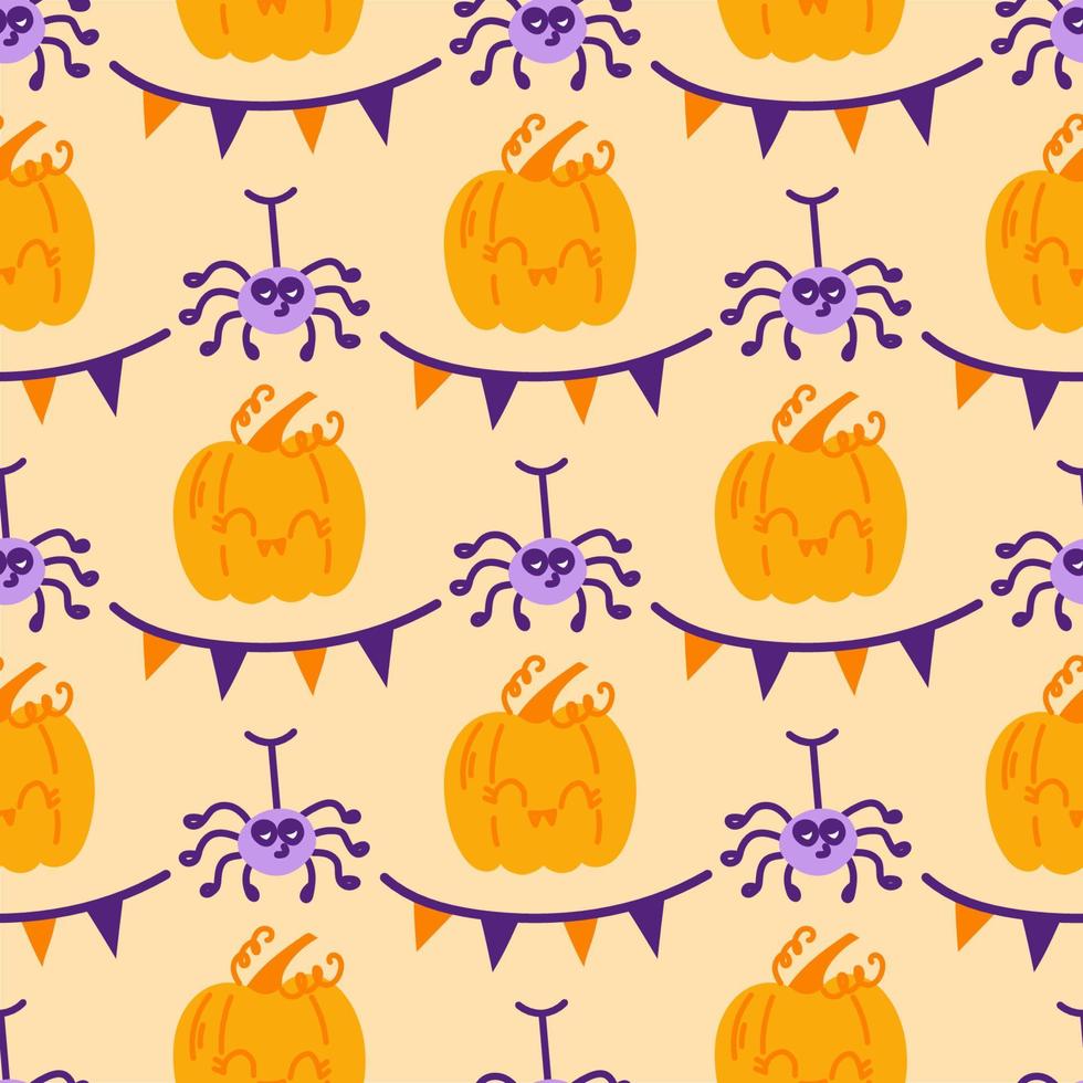 Nahtloses Muster mit Kürbissen und Spinnen, Halloween vektor