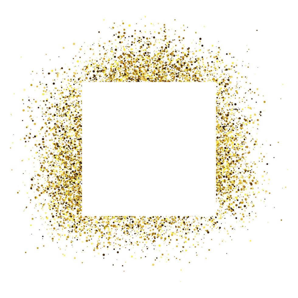 grußkarte mit weißem quadratischem rahmen auf goldenem glitzerhintergrund. leerer weißer Hintergrund. Vektor-Illustration. vektor