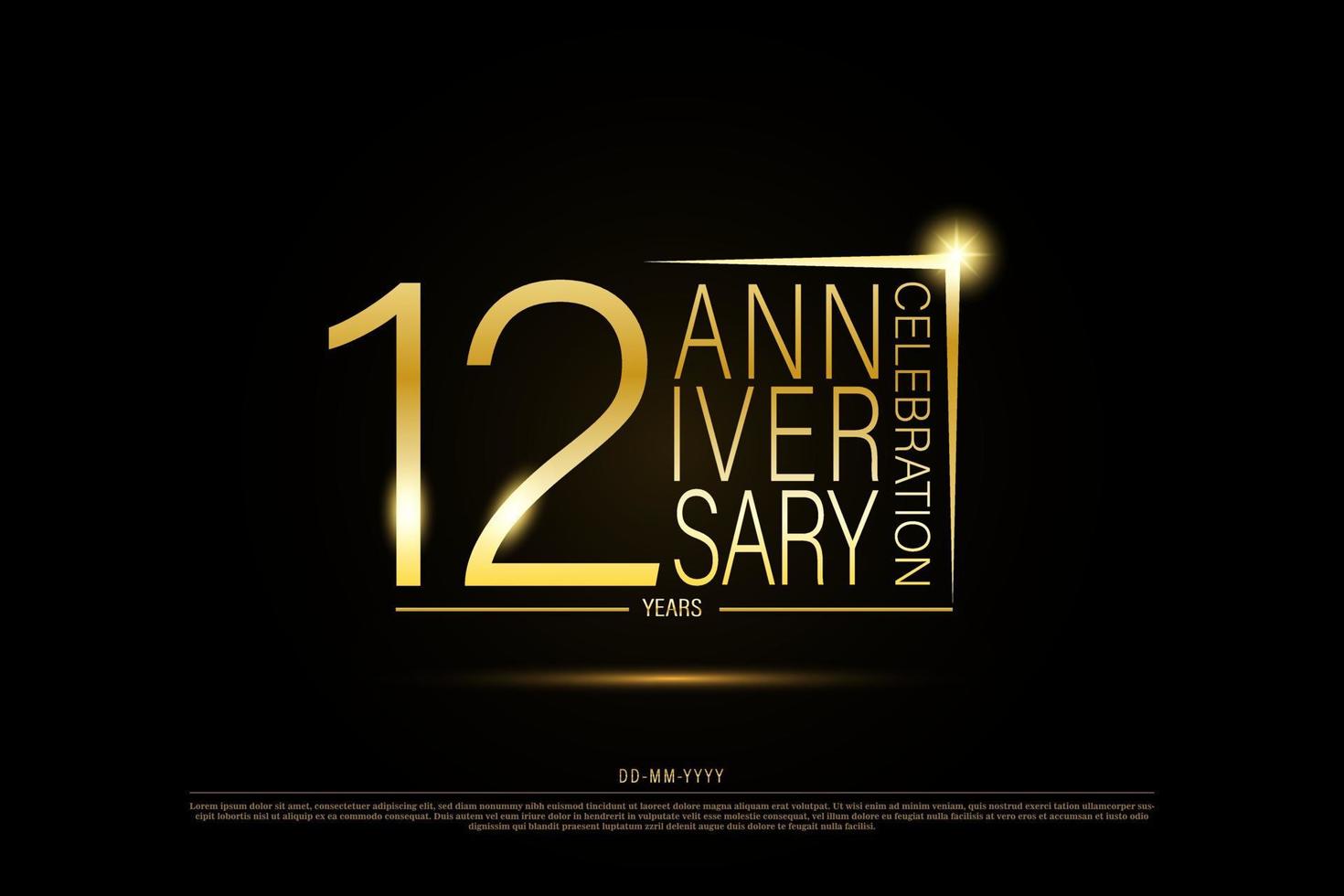 12 år årsdag gyllene guld logotyp på svart bakgrund, vektor design för firande.