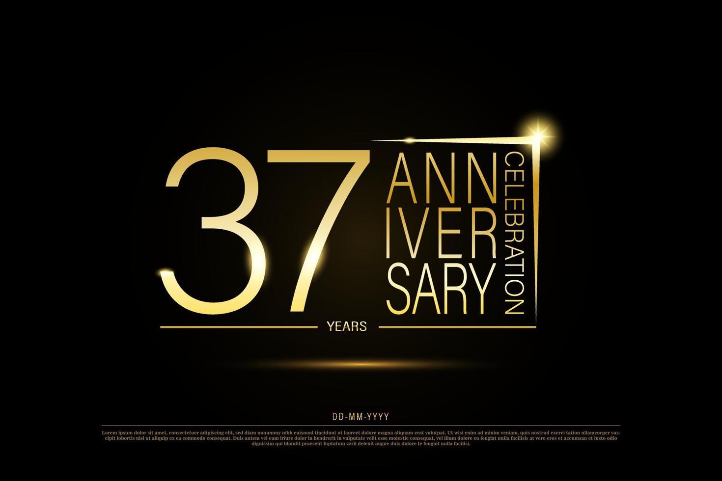 Goldenes Goldlogo zum 37-jährigen Jubiläum auf schwarzem Hintergrund, Vektordesign zum Feiern. vektor