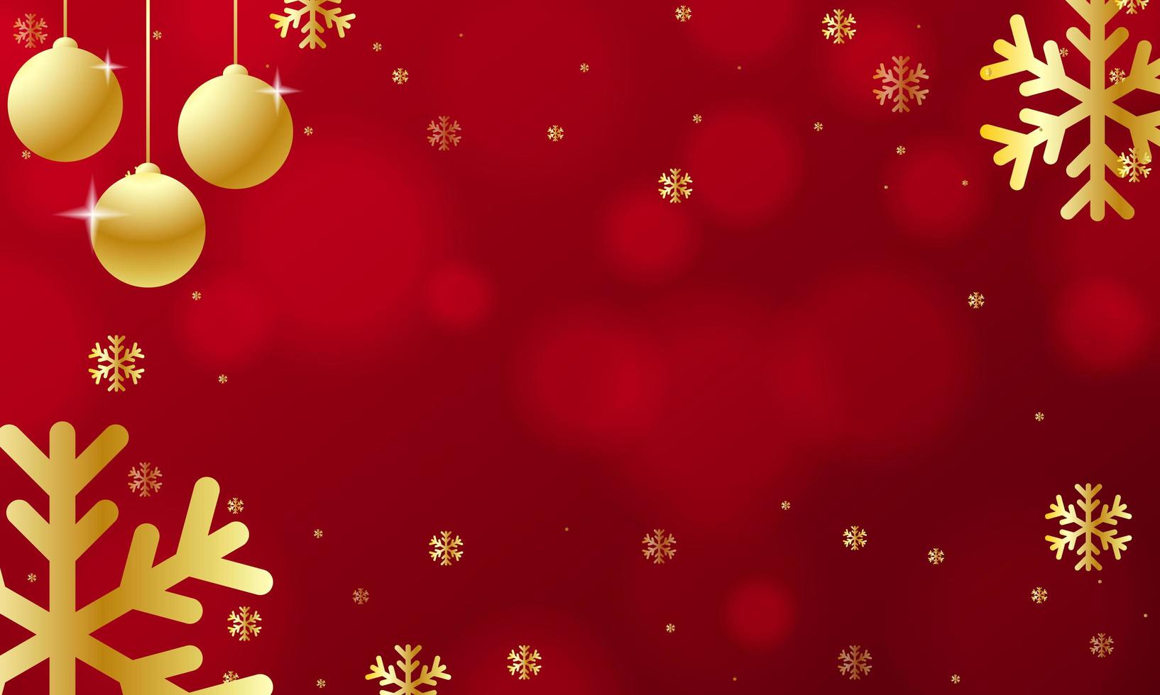 goldene Weihnachtsschmuck und Schneeflocken auf rotem Bokeh vektor