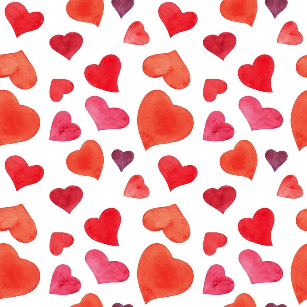 romantisk vattenfärg sömlös mönster med röd hjärtan vektor