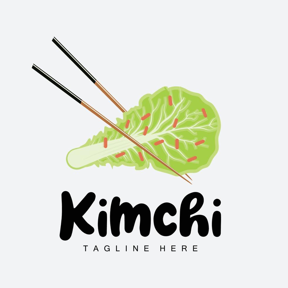 Kimchi-Logo-Design, traditioneller koreanischer Lebensmittelvektor, kohlgrüne Gemüse-Logo-Illustration, Firmenmarken-Symbol vektor