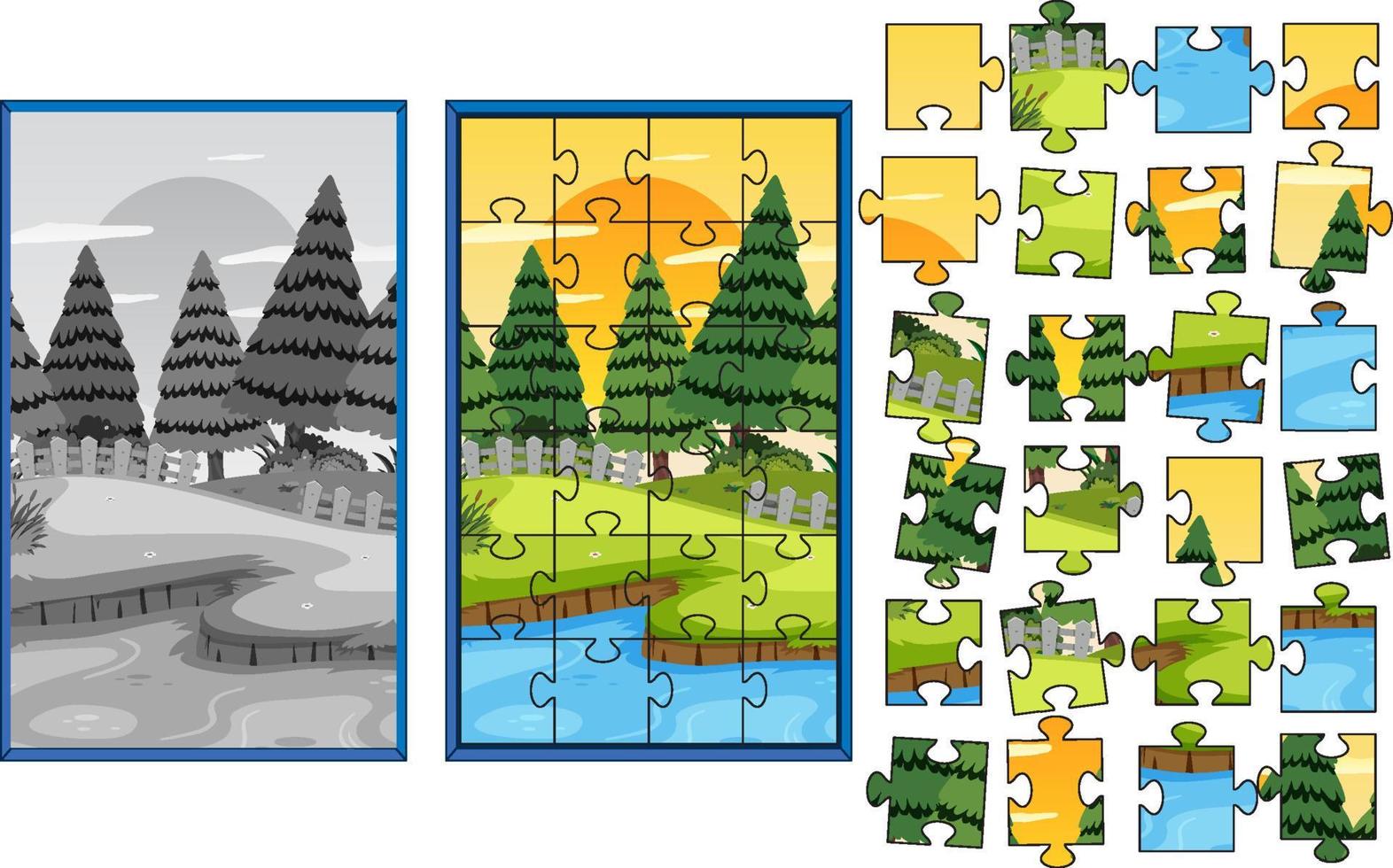 Foto-Puzzle-Spielvorlage für Naturszenen im Freien vektor