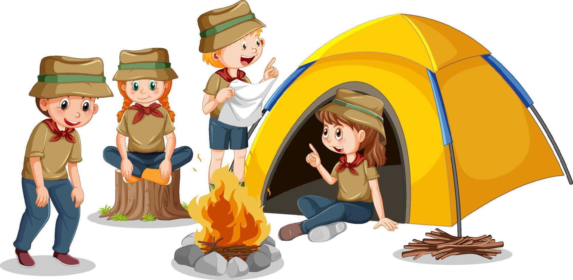 camping barn i tecknad serie stil vektor