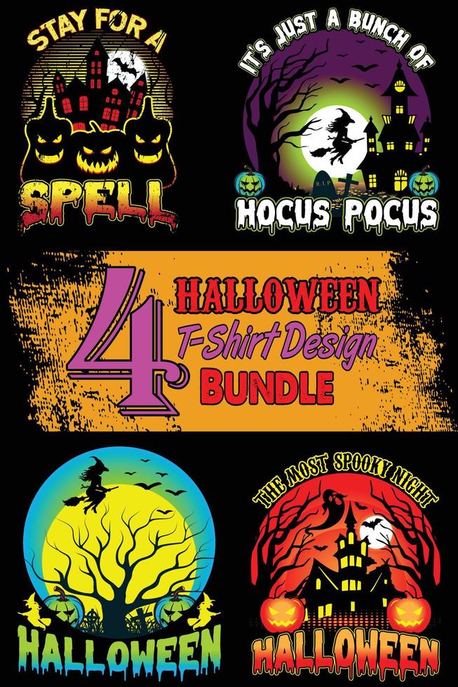 Halloween-T-Shirt-Designpaket. Halloween-T-Shirt-Designpaket, einfach zu bedrucken, universell für Männer, Frauen und Kinder vektor