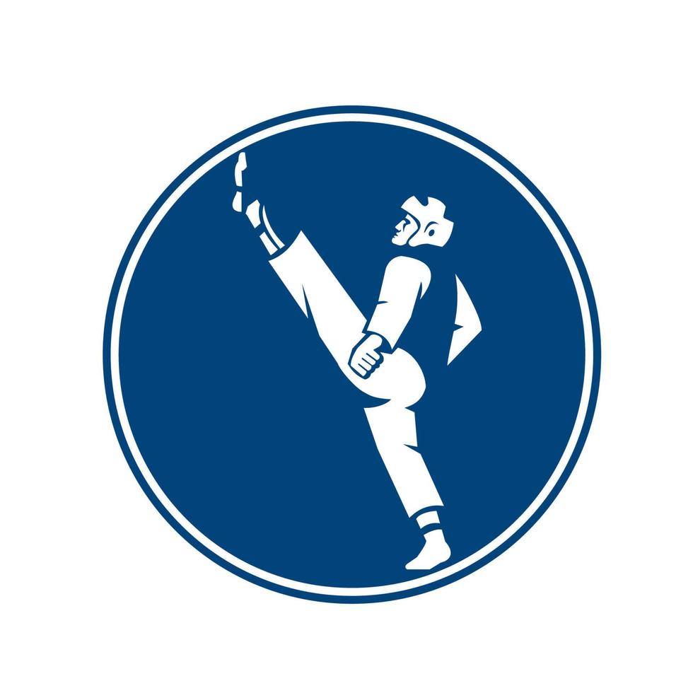 Taekwondo-Kämpfer, der das Symbol für den Haltungskreis tritt vektor