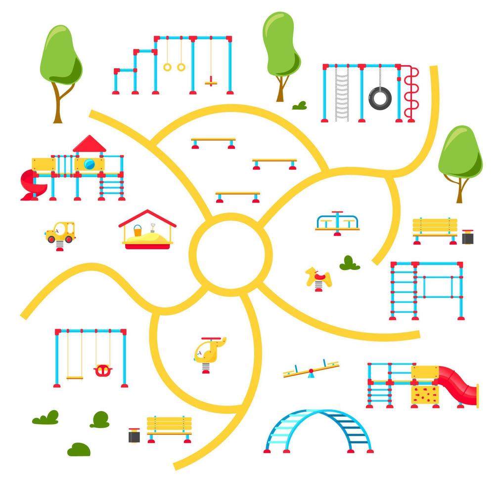 barn lekplats. uppsättning av spelar Utrustning element. stad parkera begrepp. vektor illustration