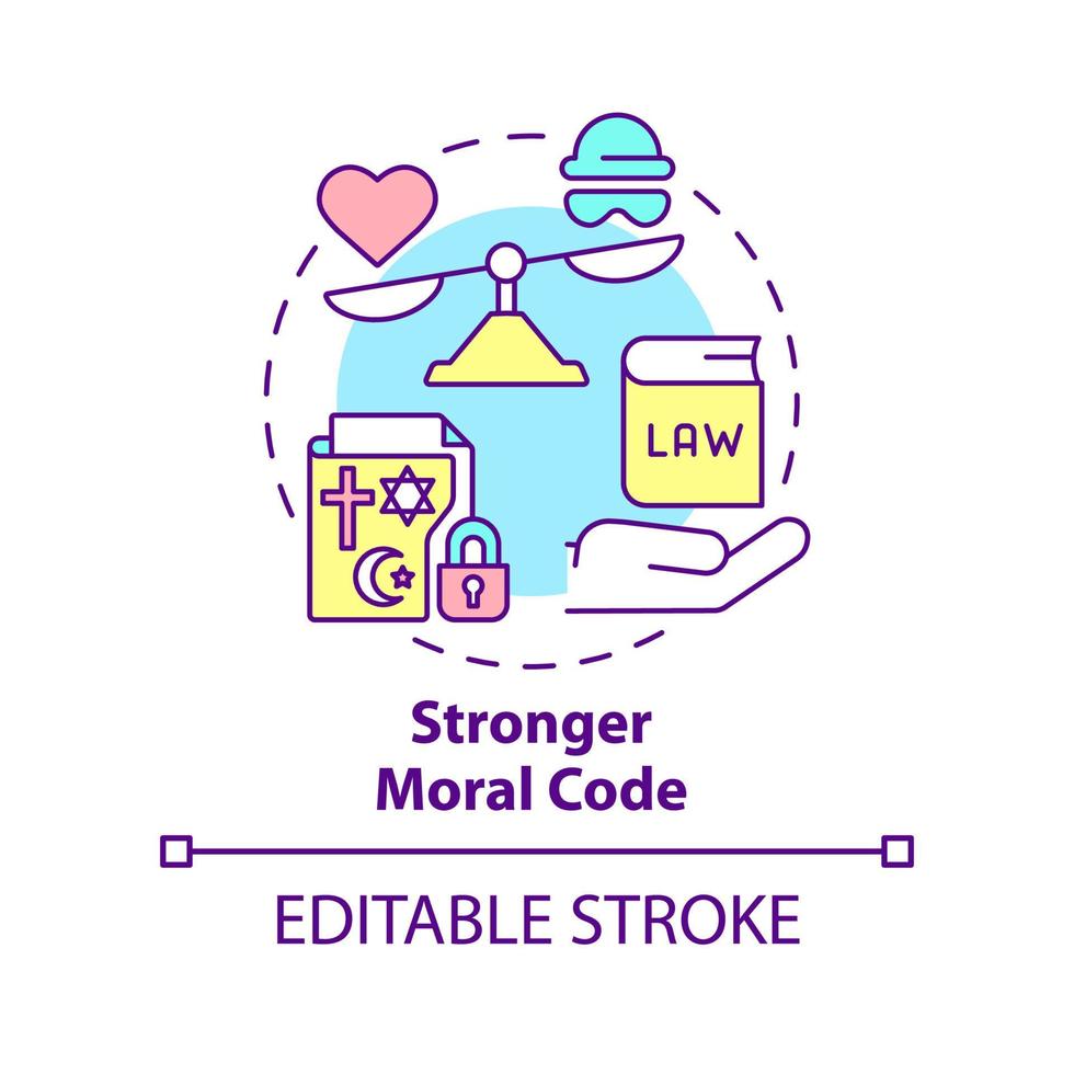 starkare moralisk koda begrepp ikon. uppsättning av normer. social institutioner fördel abstrakt aning tunn linje illustration. isolerat översikt teckning. redigerbar stroke. vektor