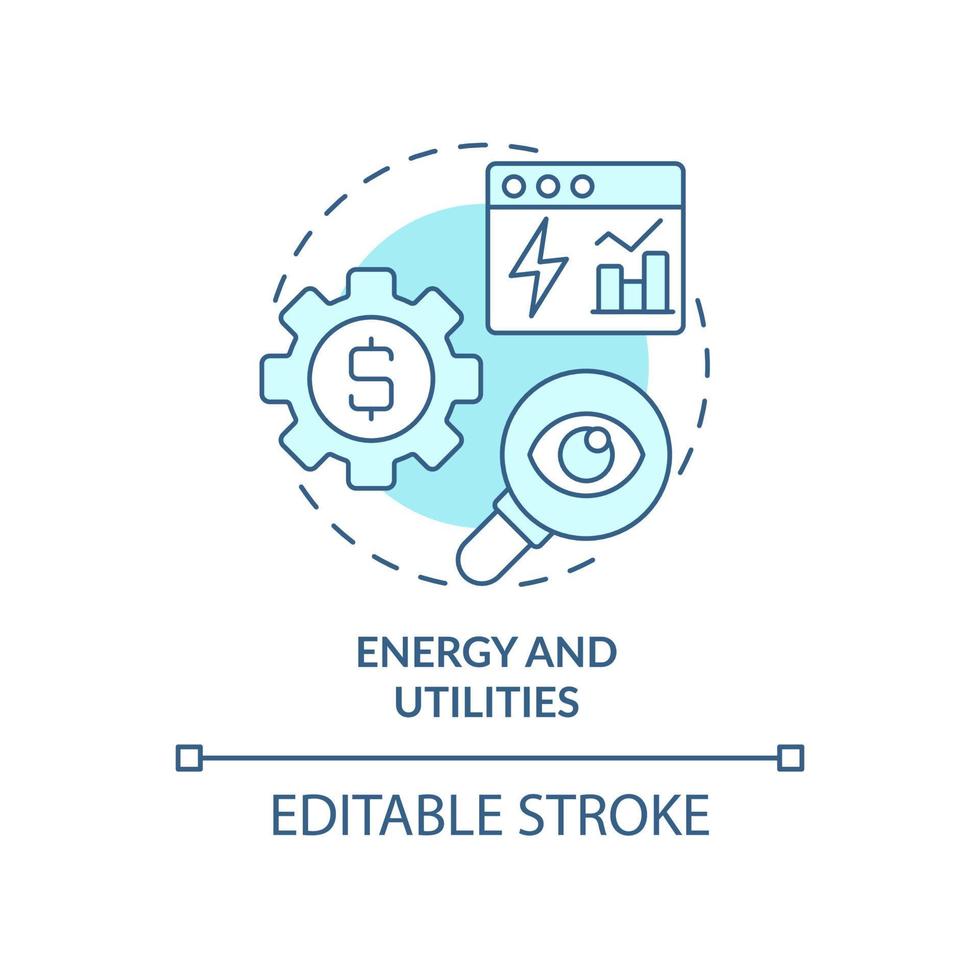 Symbol für das türkisfarbene Konzept von Energie und Versorgungsunternehmen. große datenanwendung abstrakte idee dünne linie illustration. Risikomodellierung. isolierte Umrisszeichnung. editierbarer Strich. vektor