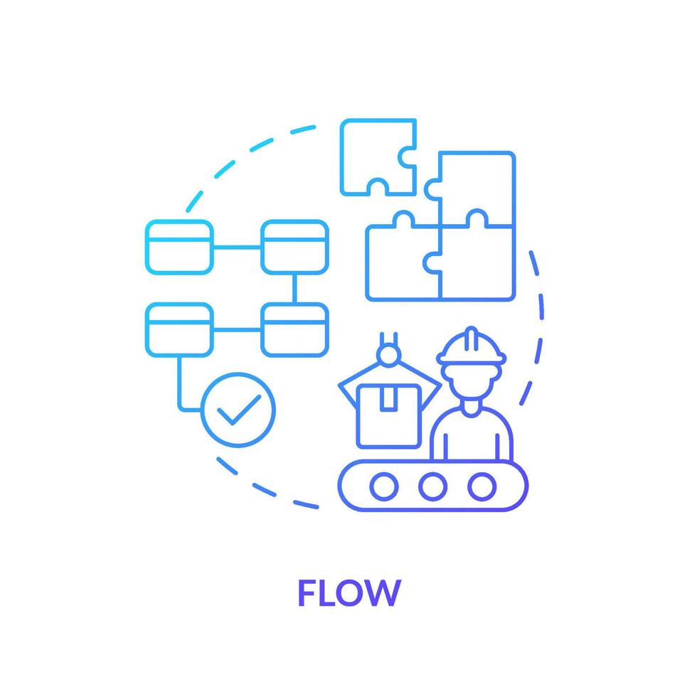 Symbol für blauen Farbverlauf. Produktionskette. Maschinenindustrie. Lean Manufacturing Schlüsselprinzip abstrakte Idee dünne Linie Illustration. isolierte Umrisszeichnung. vektor