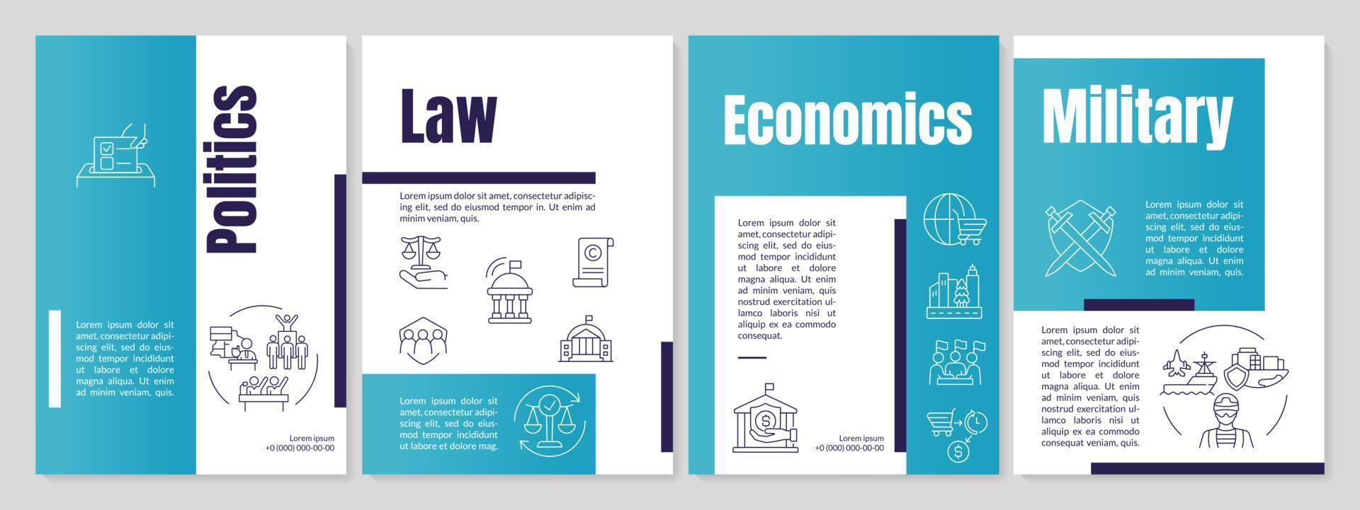 blaue broschürenvorlage für soziale einrichtungen und organisationen. Normen und Werte. Broschürendesign mit linearen Symbolen. 4 Vektorlayouts für Präsentationen, Jahresberichte vektor