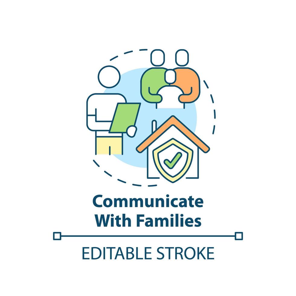 Symbol für das Konzept des Familienkonzepts kommunizieren. traumainformierter Unterricht. trend in der bildung abstrakte idee dünne linie illustration. isolierte Umrisszeichnung. editierbarer Strich. vektor