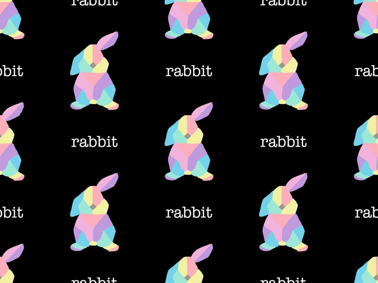 nahtloses muster der kaninchenzeichentrickfigur auf schwarzem hintergrund vektor