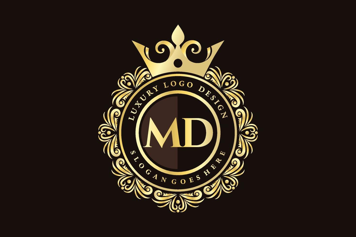 md anfangsbuchstabe gold kalligrafisch feminin floral handgezeichnet heraldisch monogramm antik vintage stil luxus logo design premium vektor