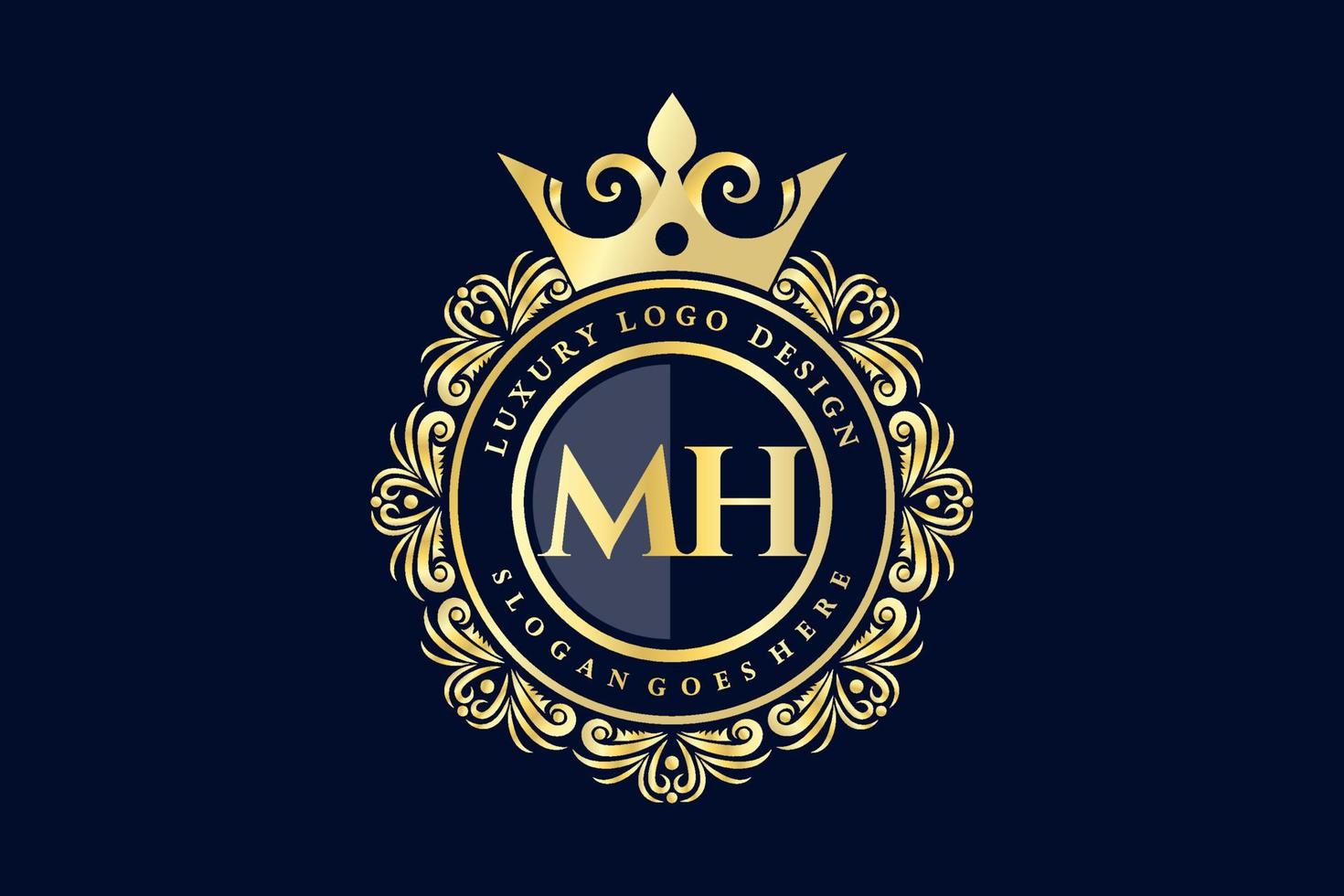 mh anfangsbuchstabe gold kalligrafisch feminin floral handgezeichnet heraldisch monogramm antik vintage stil luxus logo design premium vektor