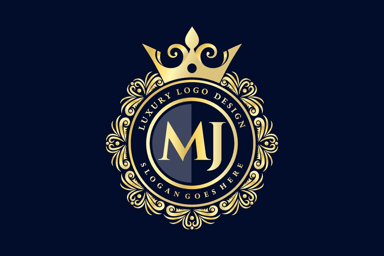 mj första brev guld calligraphic feminin blommig hand dragen heraldisk monogram antik årgång stil lyx logotyp design premie vektor