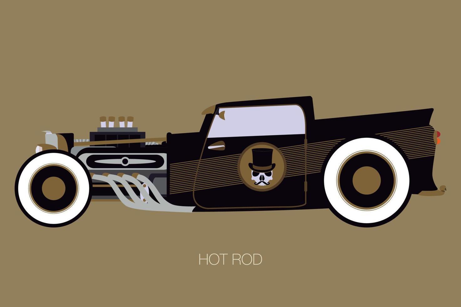 Hot Rod abholen, Seitenansicht von Auto, Automobil, Kraftfahrzeug vektor