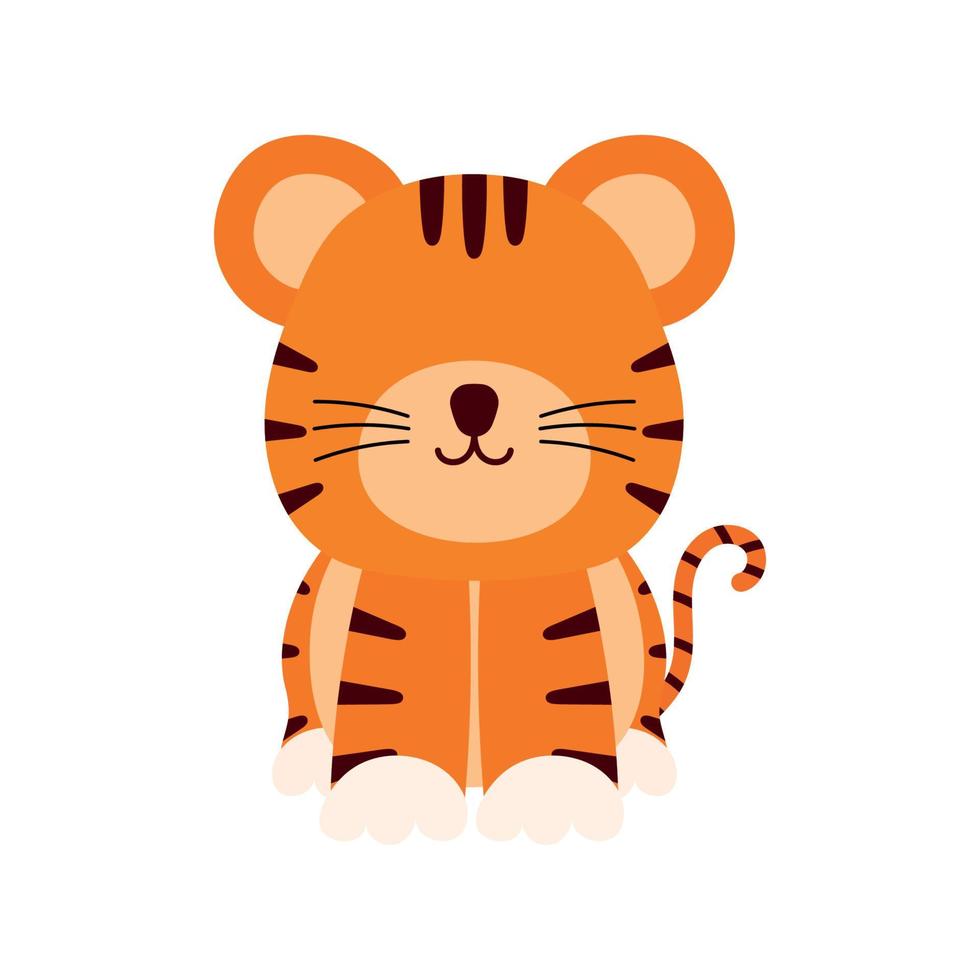 niedlicher kleiner tiger, der wildes tier in animierter cartoon-vektorillustration sitzt vektor