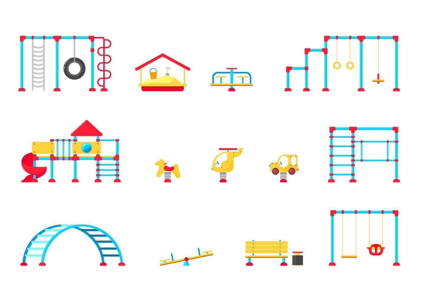 barn lekplats. uppsättning av spelar Utrustning element. stad parkera begrepp. vektor illustration