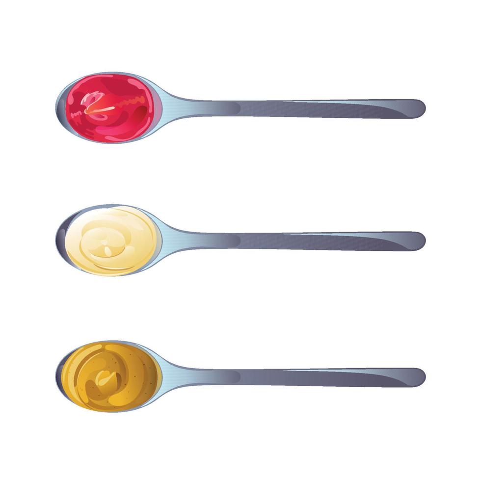 ketchup, mayonnaise, senfsaucen set. realistische vektorillustration lokalisiert auf weißem hintergrund. vektor