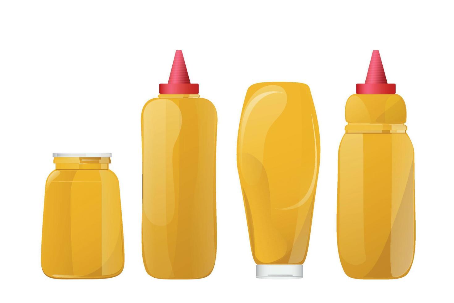 Senf in gelber Flasche. Dijon-Honig-Sauce-Creme. Vektordesign im Cartoon-Stil für das Branding von Lebensmitteln. vektor