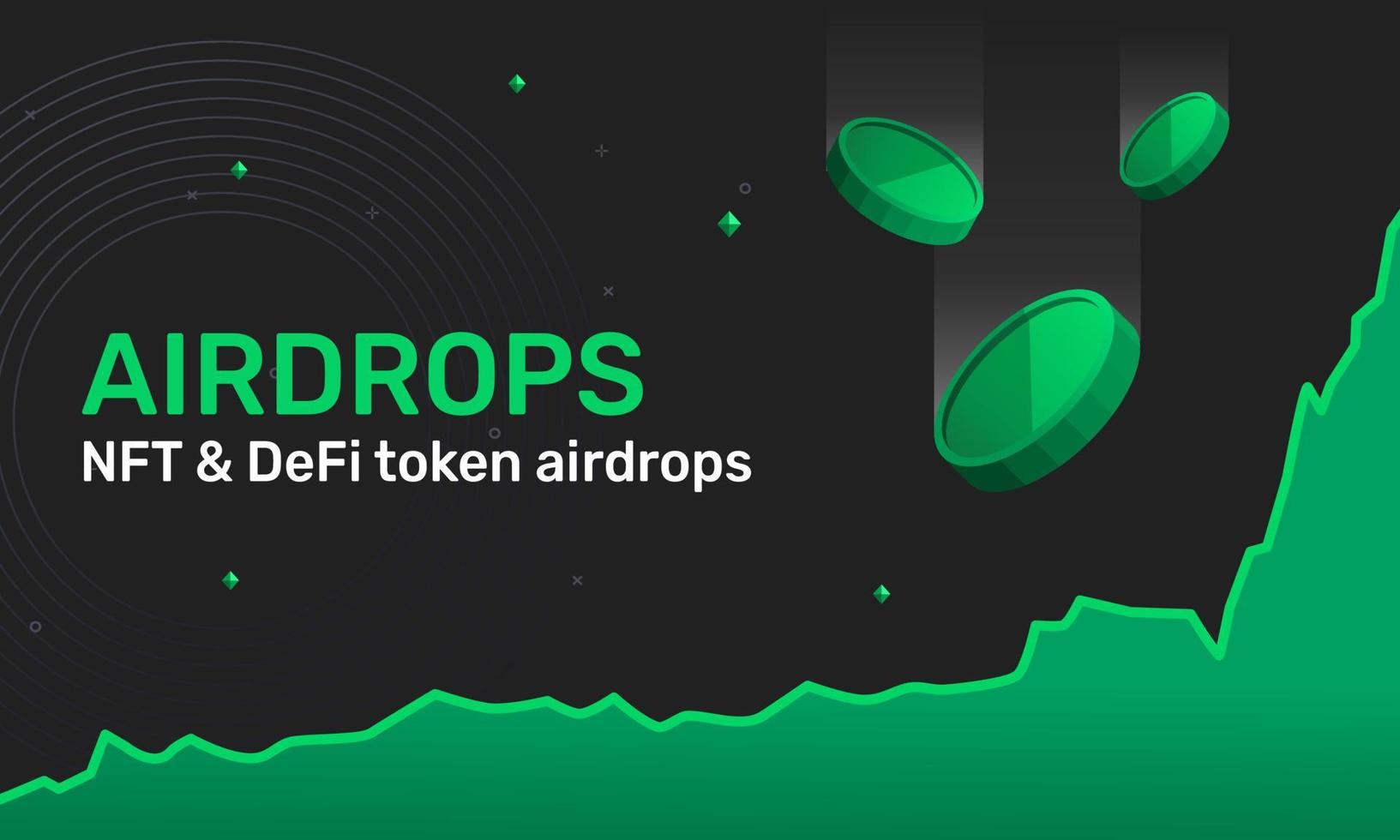 Airdrop nft und grüne Token-Kryptowährungen mit Preis auf Allzeithoch. Banner für die Vermarktung von Airdrops-Krypto. Vektor-Illustration. vektor