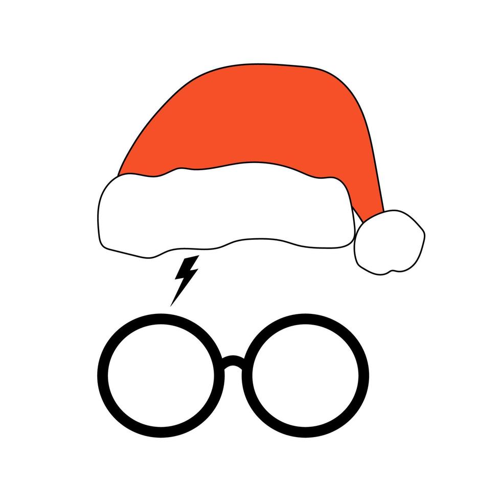 Symbolbrille, Blitz und Weihnachtsmütze. Vektor