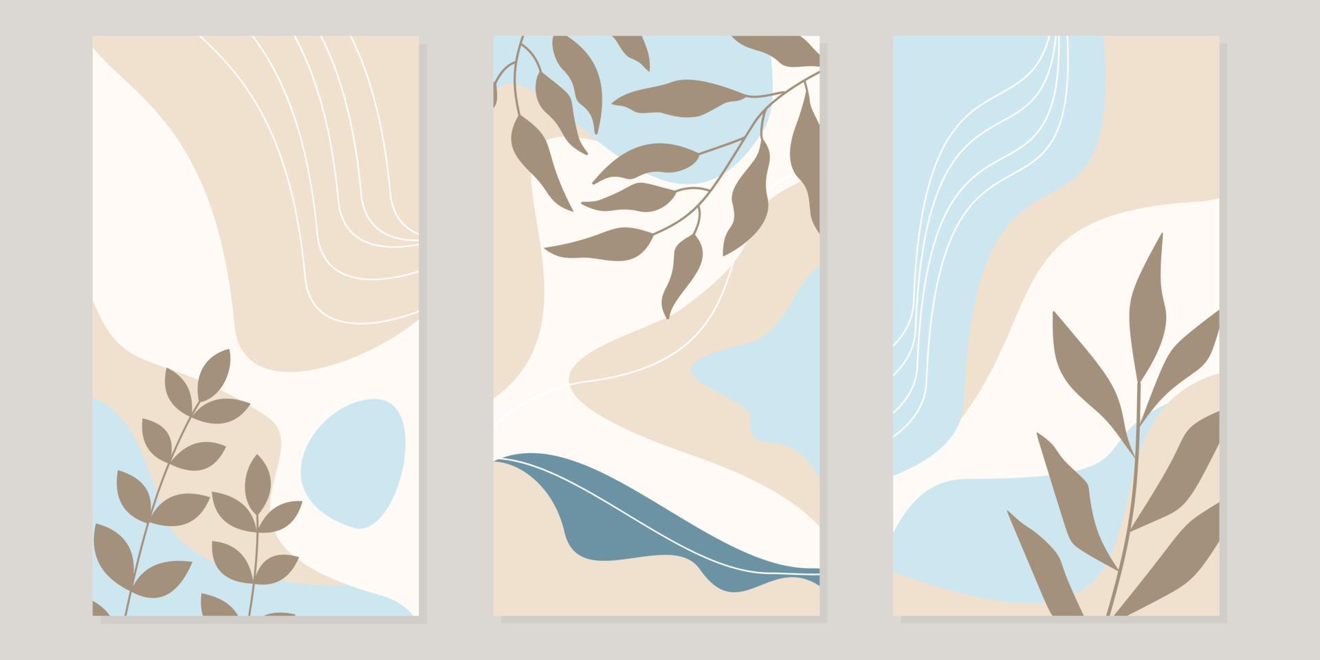 botanischer wanddekor-vektorsatz.kritzeleien mit abstrakten formen.abstraktes pflanzenkunstdesign für druck, cover, geschichte, tapete, minimale und natürliche wandkunst. Vektor-Illustration vektor