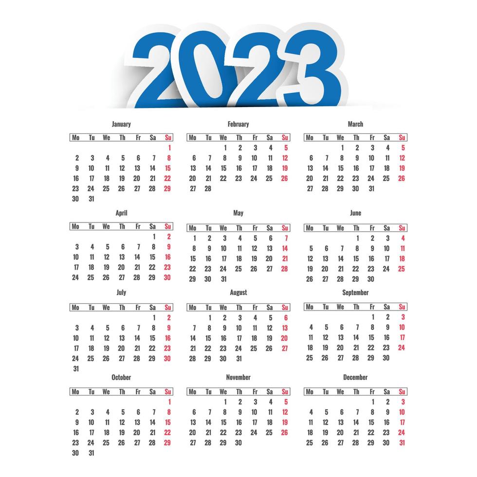 Kalendervorlage für das neue Jahr 2023 vektor