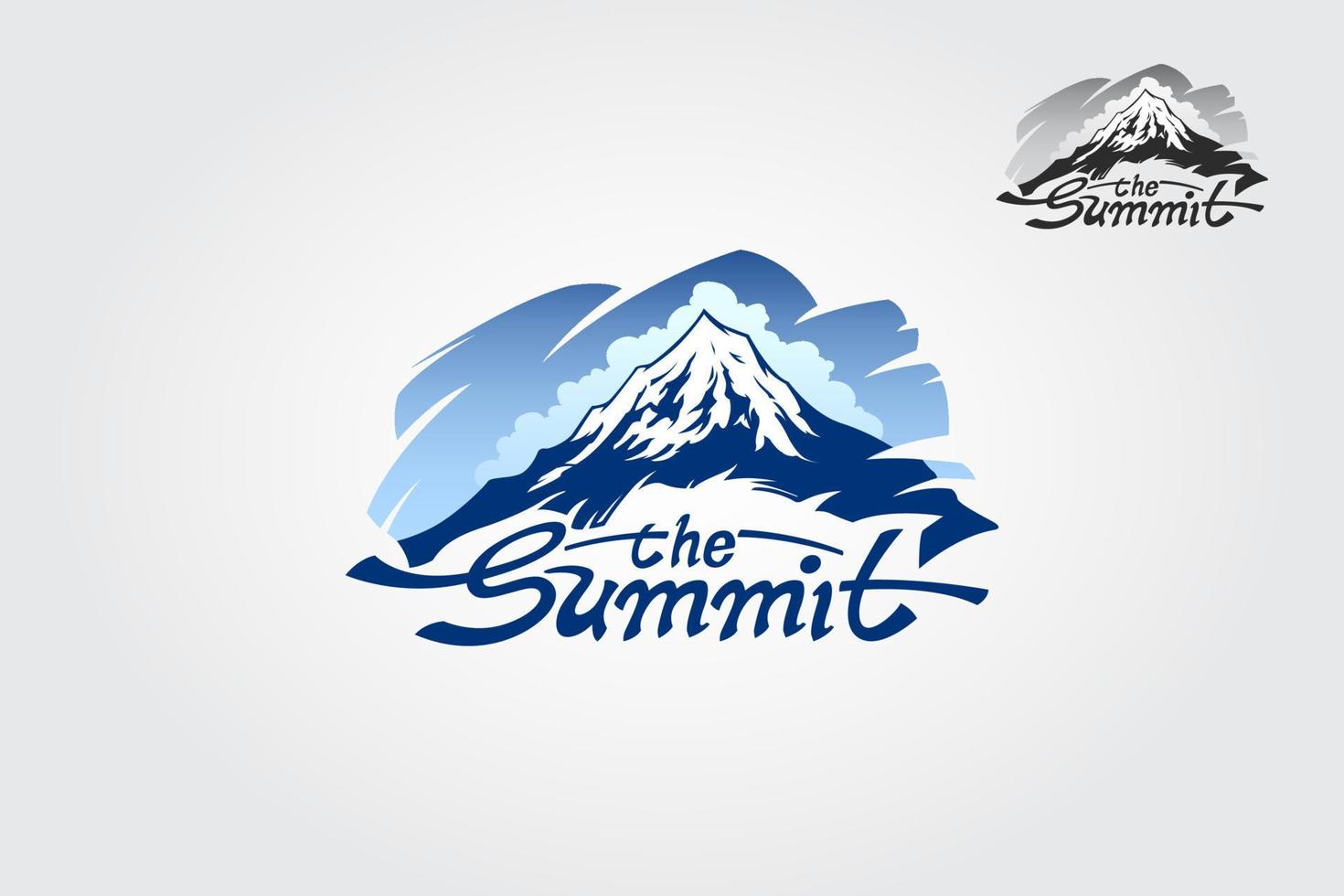 Der Gipfel ist eine minimale Vektor-Logo-Vorlage. geeignet für Ausrüstungsmarken, Outdoor-Ausrüstung, Geschäfte, Natur, Berge, Wälder, Strecken, Wandern, Klettern, Geschäft und andere. vektor