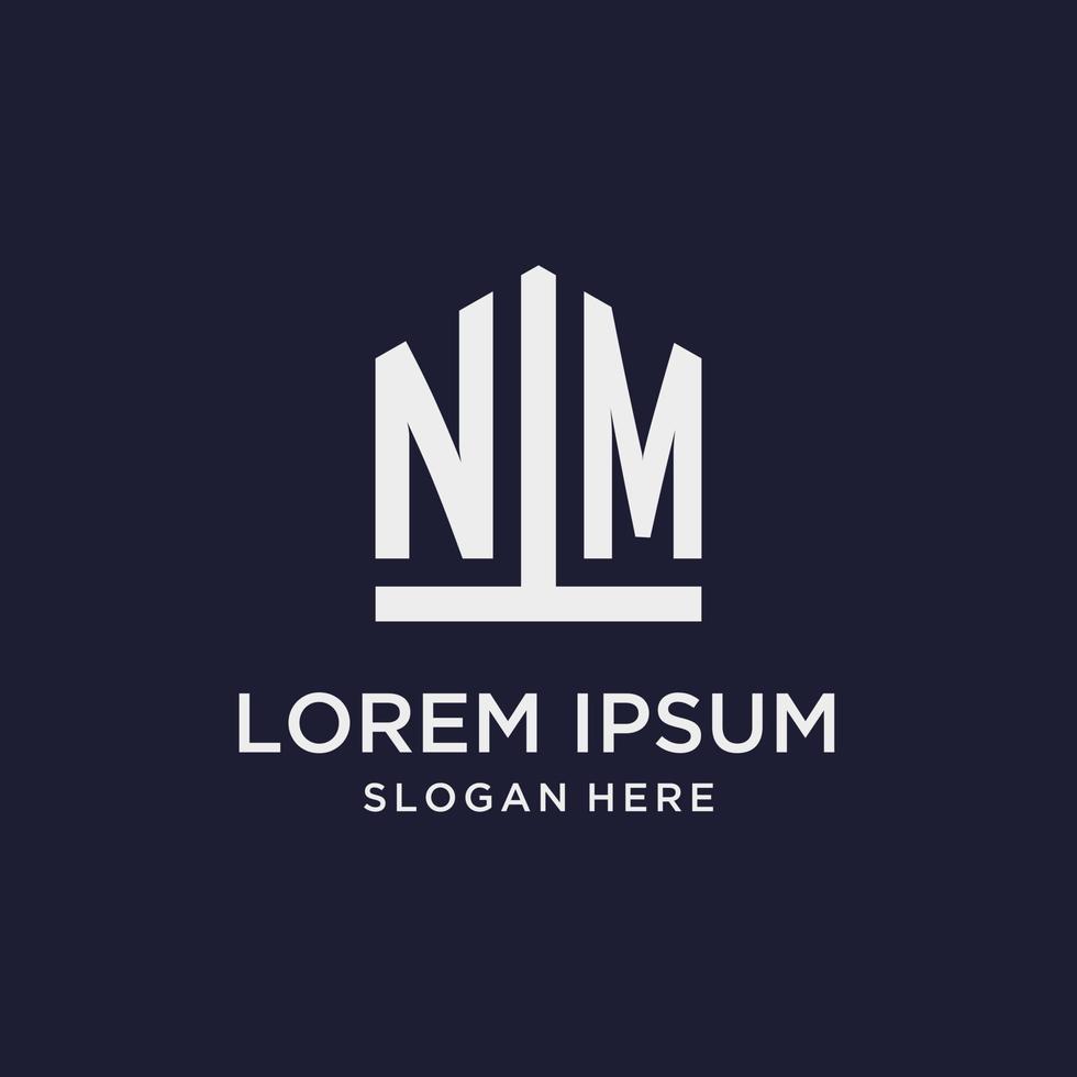 nm första monogram logotyp design med femhörning form stil vektor