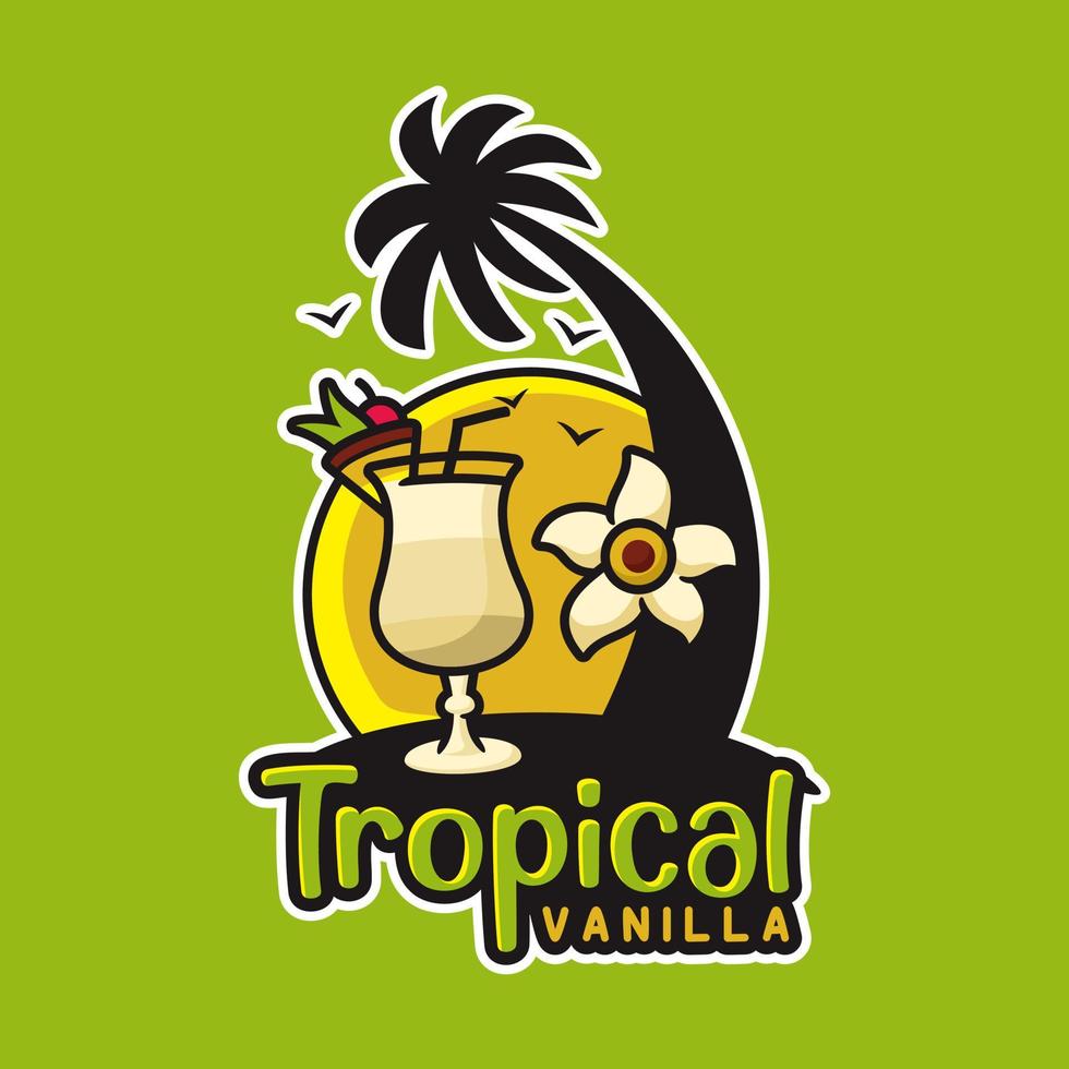 tropisches Vanille-Strand-Logo, flacher Design-Stil vektor