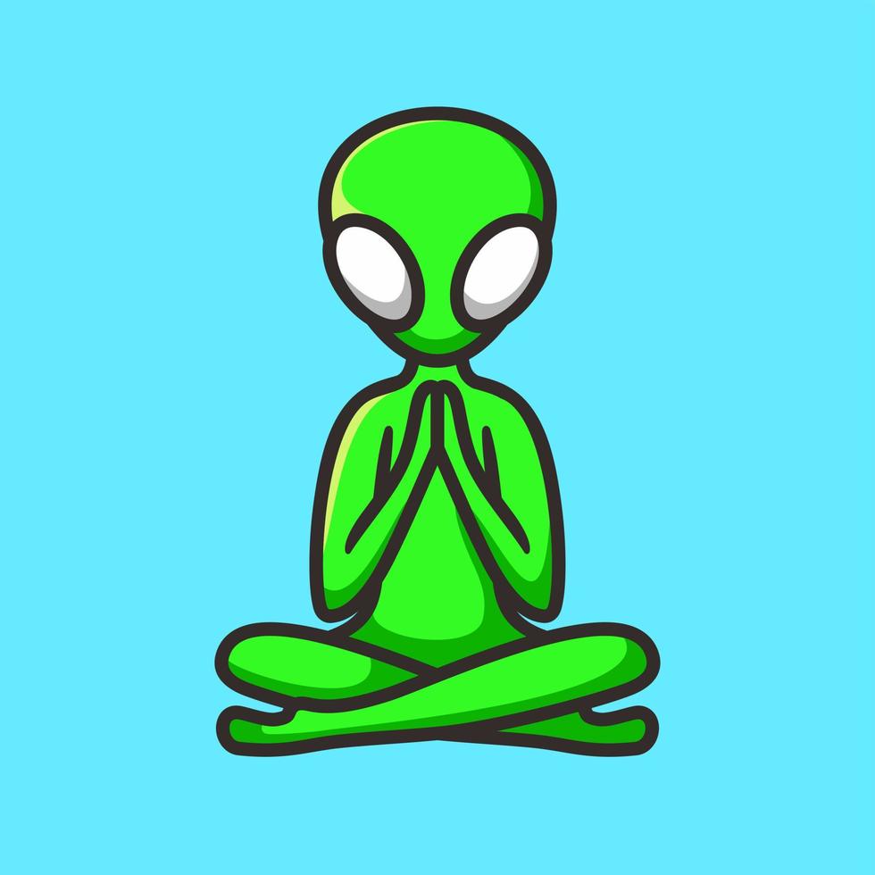 Alien macht Yoga-Cartoon-Figur, flacher Design-Stil vektor