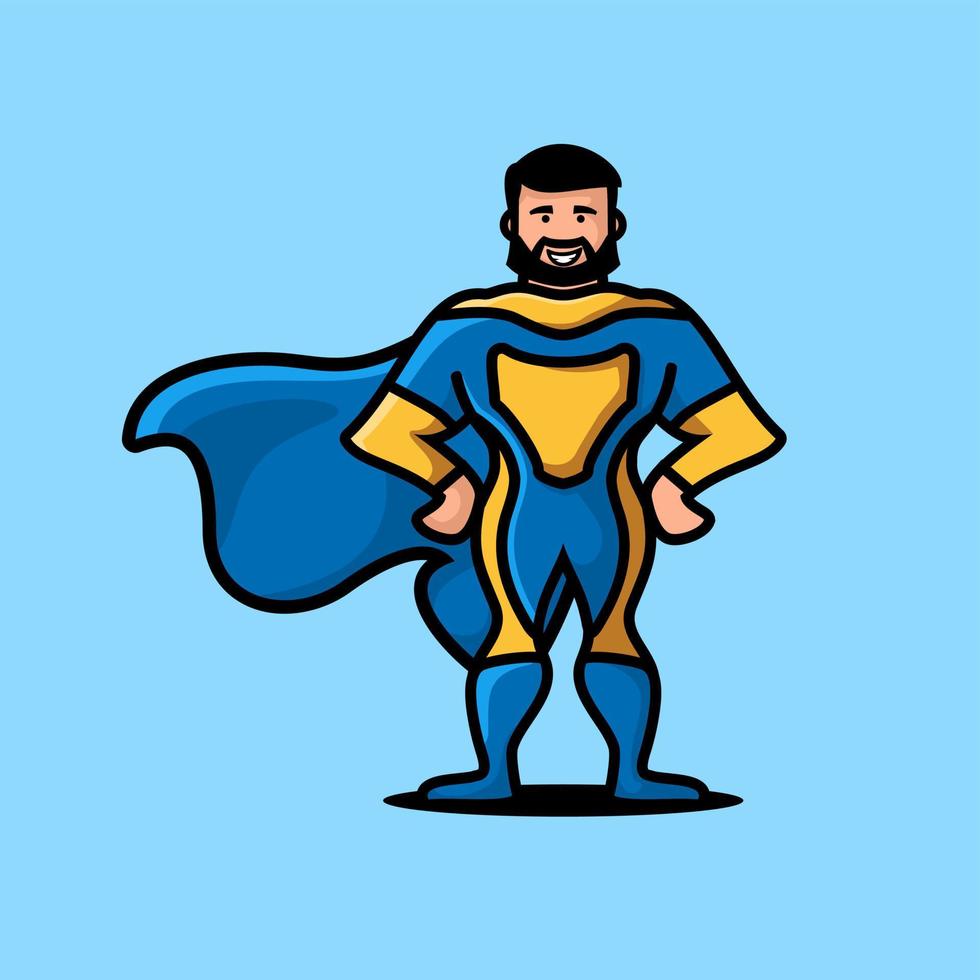 Superhelden-Papa-Maskottchen-Cartoon, flacher Design-Stil vektor