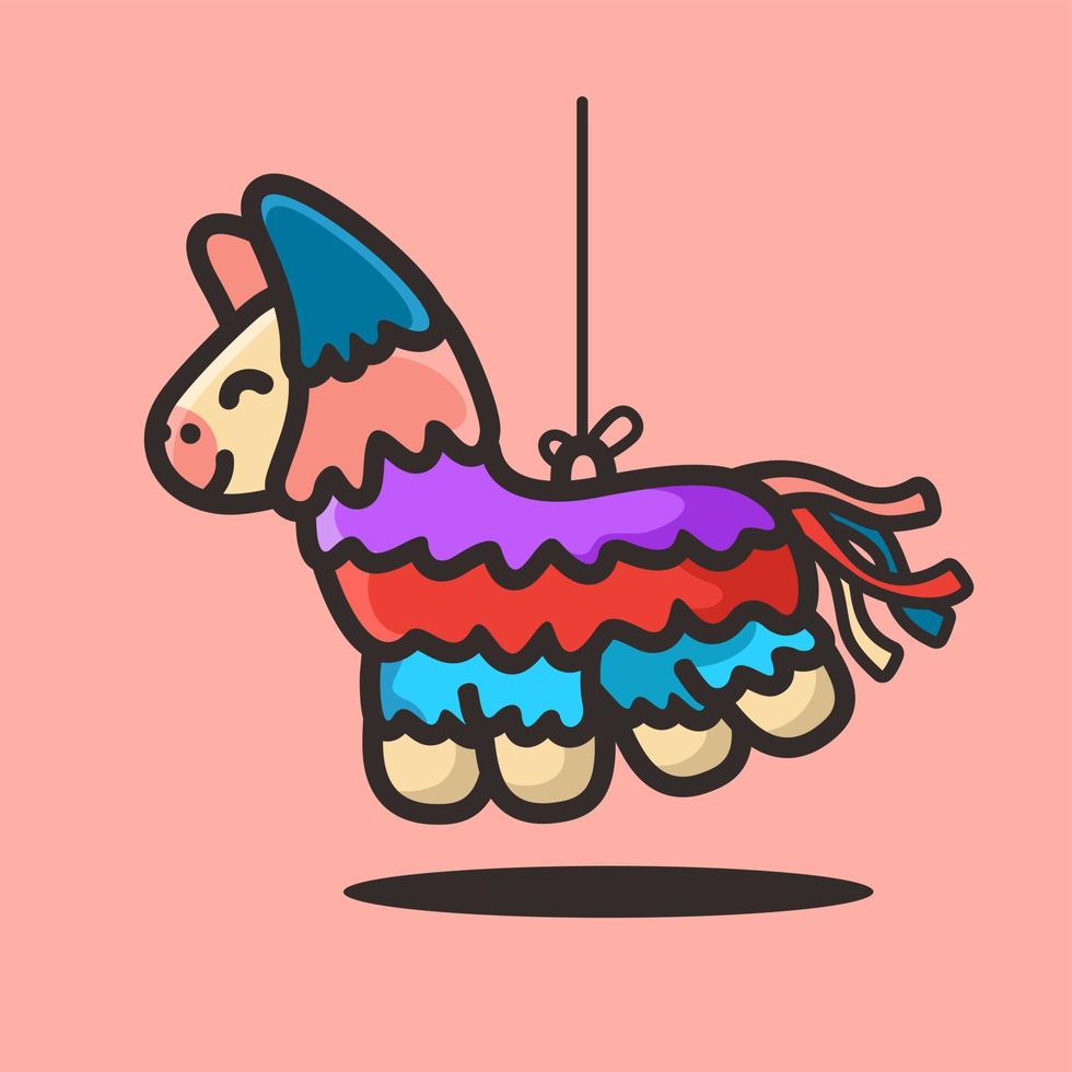 Pinata-Lama-Karikatur-Maskottchen-Charakter-Vektorillustration, flache Designart vektor