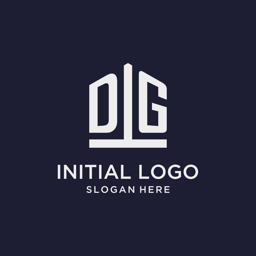 dg första monogram logotyp design med femhörning form stil vektor