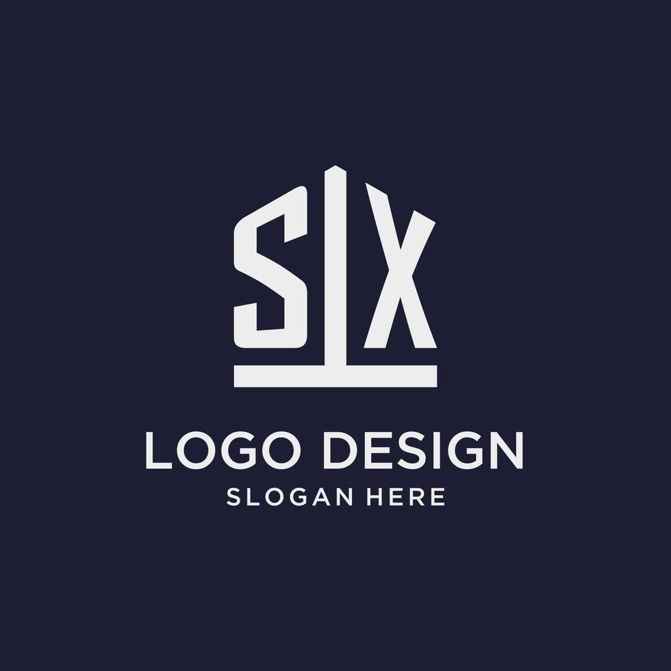 sx första monogram logotyp design med femhörning form stil vektor