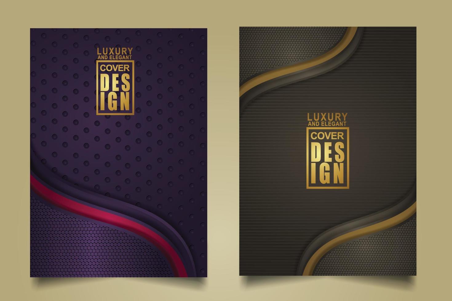 set cover design template mit luxuriösen und eleganten flusslinien überlappen schichten ornament und realistische textur auf dunklem hintergrund vektor