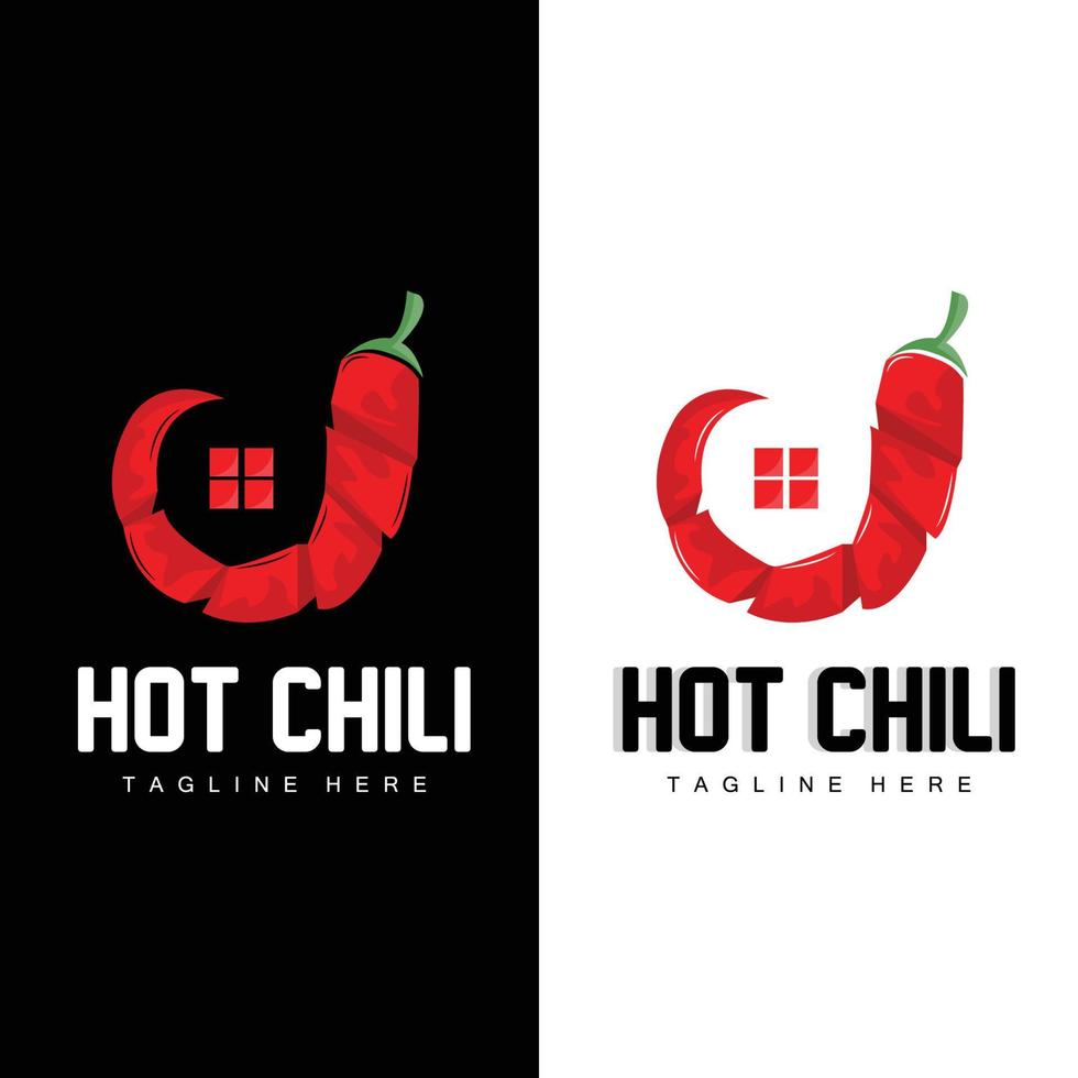 röd chili logotyp, varm chili paprikor vektor, chili trädgård hus illustration, företag produkt varumärke illustration vektor