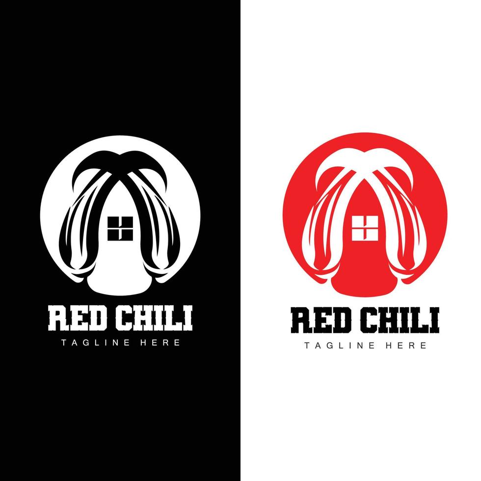 röd chili logotyp, varm chili paprikor vektor, chili trädgård hus illustration, företag produkt varumärke illustration vektor