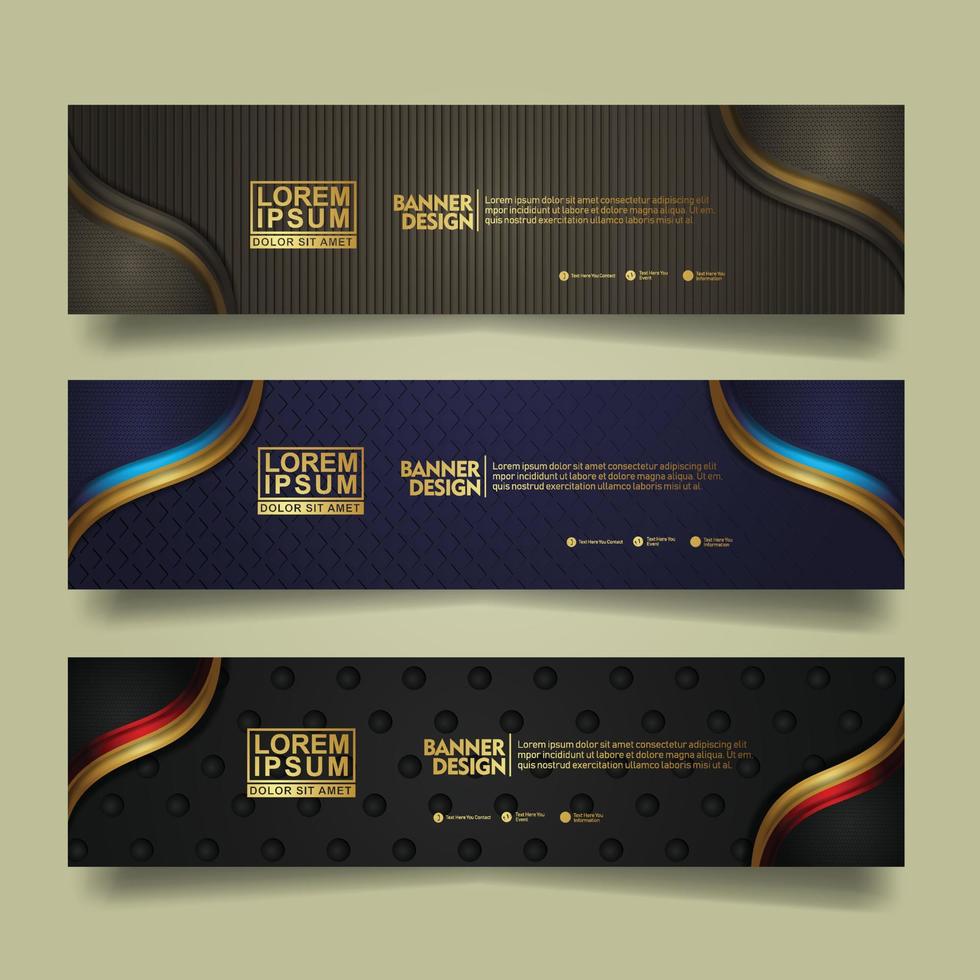 Set Banner Template Design mit luxuriösen und eleganten Linien formen Ornament-Effekt auf Texturmusterhintergrund vektor