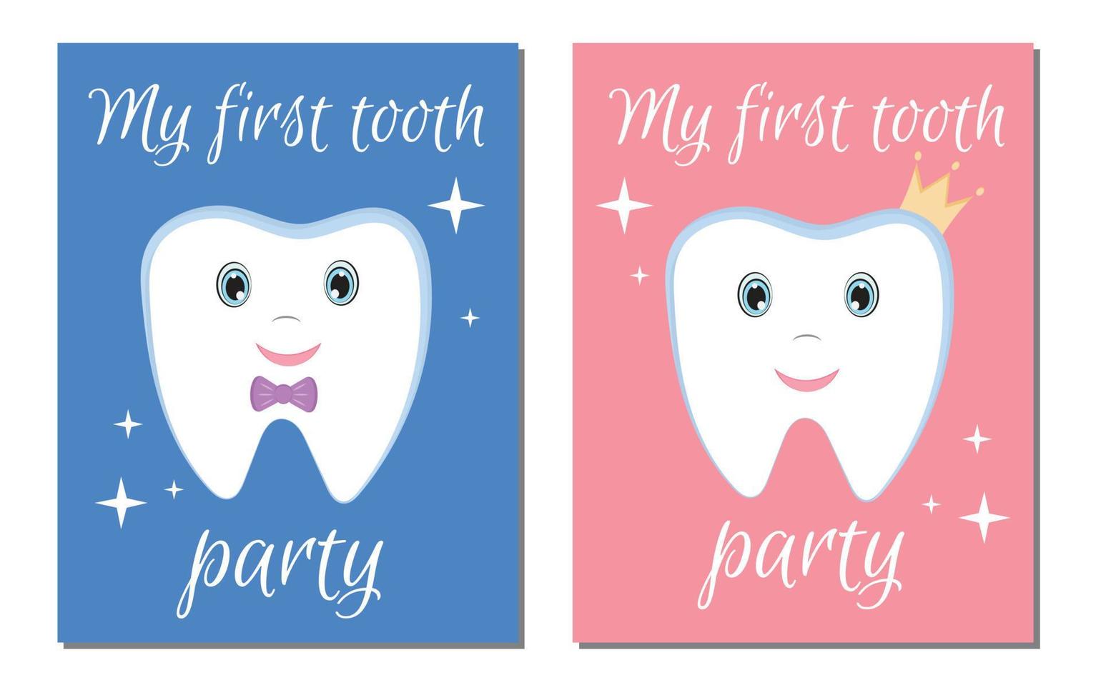 de inbjudan till de först tand fest för bebis pojke och bebis flicka. söt barnslig först tand. kan vara Begagnade till dekorera en barns fest, affisch, inbjudan. vektor