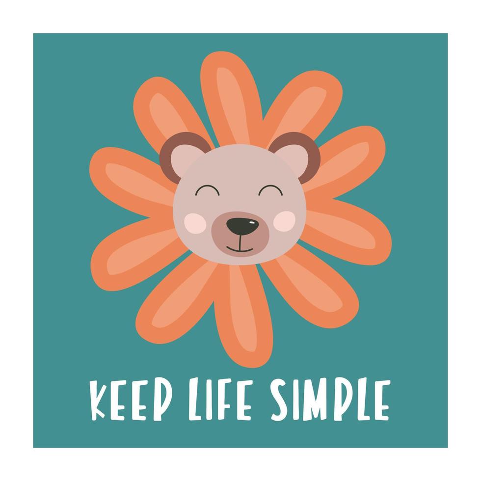 süße karte oder poster mit dem satz keep life simple. positives inspirierendes zitat, motivation. Bär und Blume. Grußkarte. trendiges Design, moderner Stil. Psychologische Unterstützung. vektor