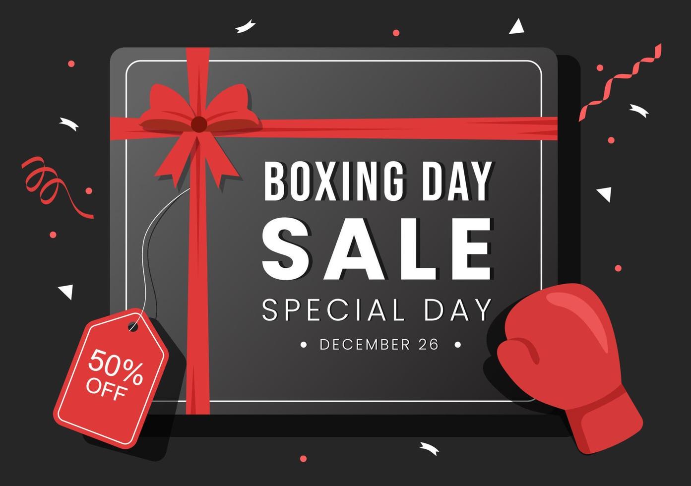 boxing day sale template handgezeichnete flache illustration der karikatur mit handschuh und geschenkbox für werbe- oder einkaufskonzept vektor