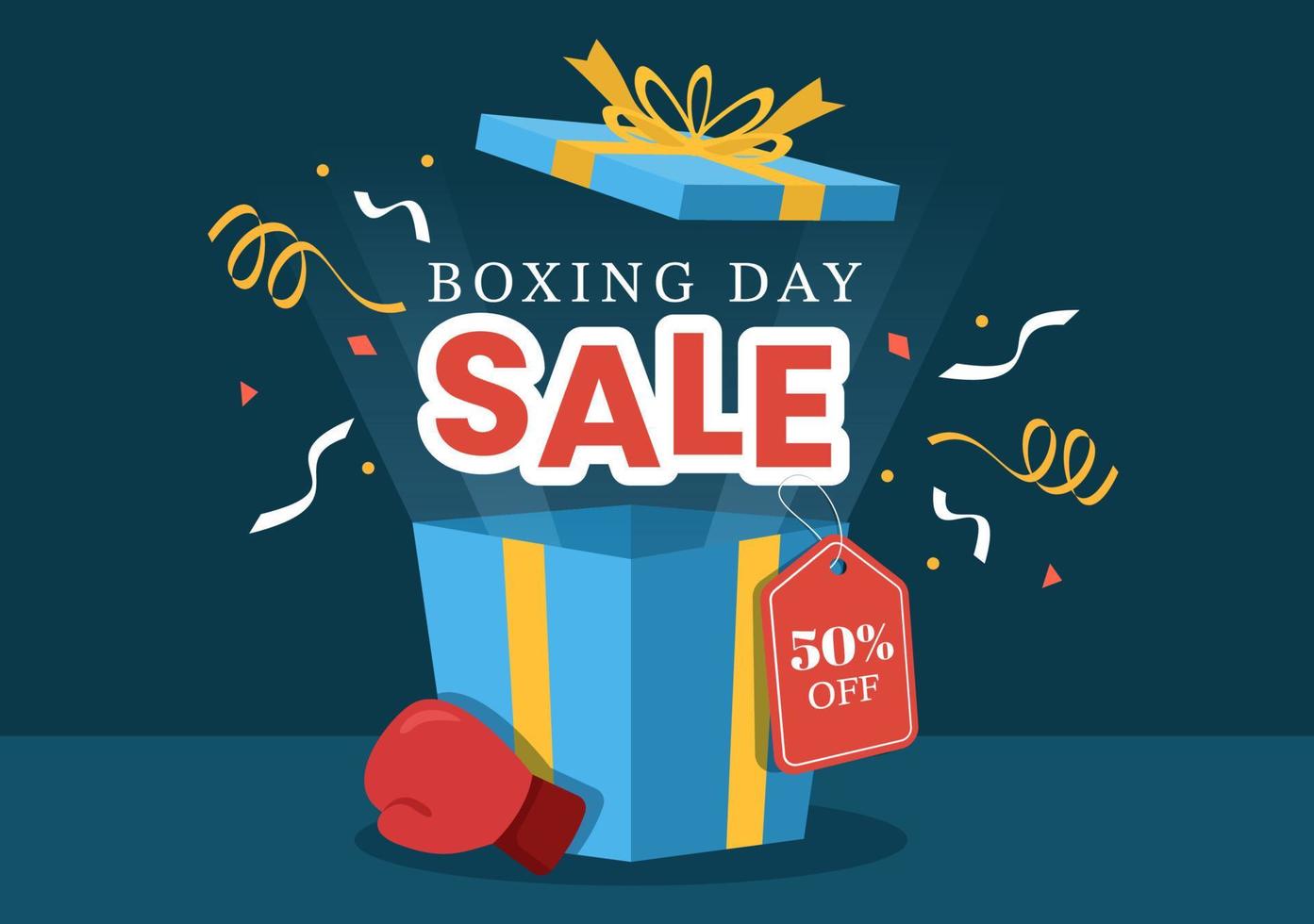 boxing day sale template handgezeichnete flache illustration der karikatur mit handschuh und geschenkbox für werbe- oder einkaufskonzept vektor