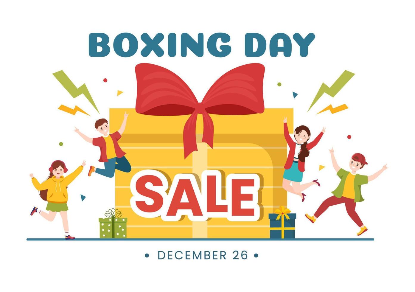 boxing day sale template hand gezeichnete cartoon flache illustration mit handschuh und geschenkbox für förderung oder einkaufskonzept vektor