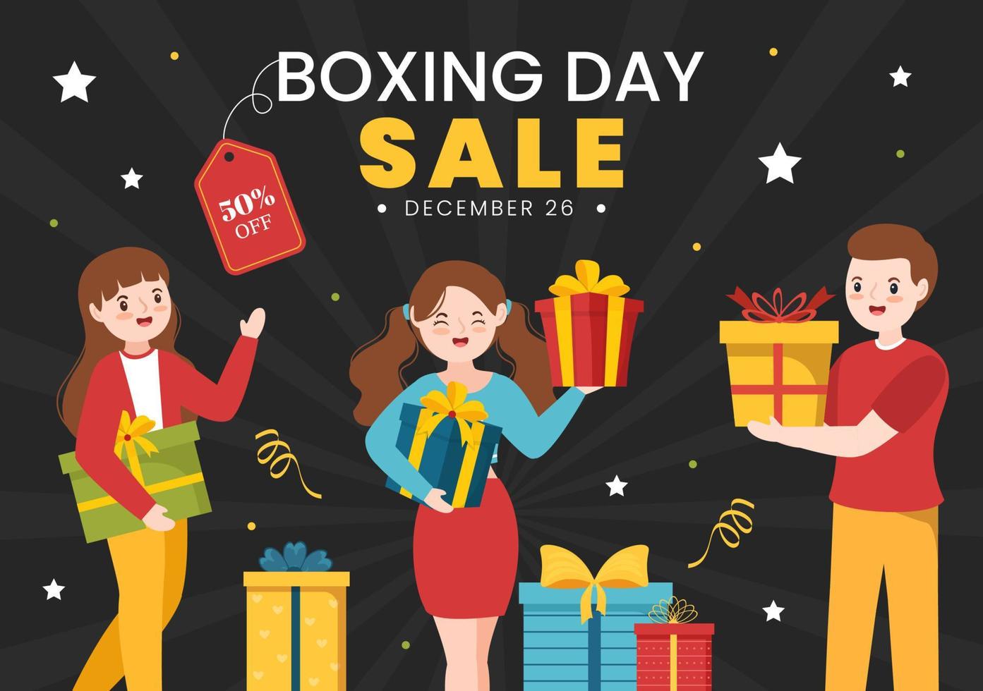 boxing day sale template hand gezeichnete cartoon flache illustration mit handschuh und geschenkbox für förderung oder einkaufskonzept vektor